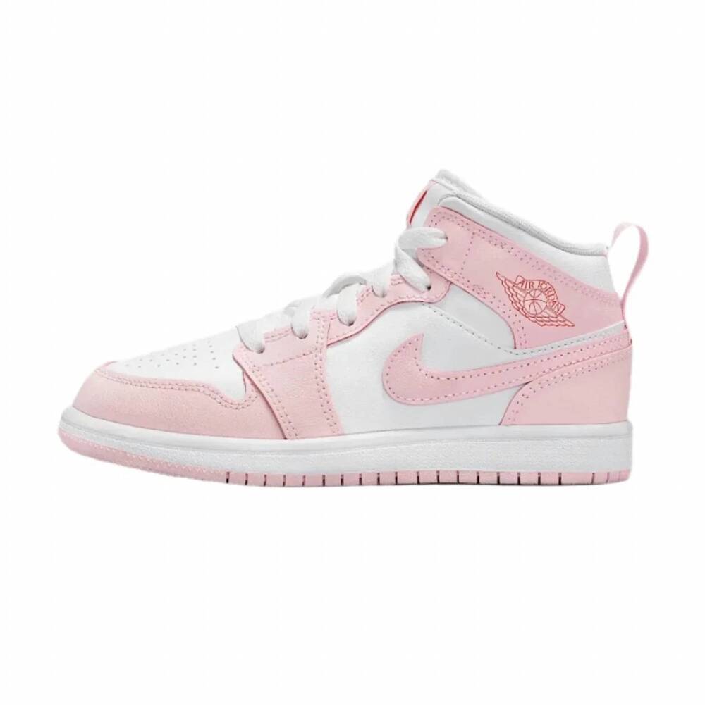 NEW NIKE kid's jordan 1 mid sneakers in pink foam/white-fire red
